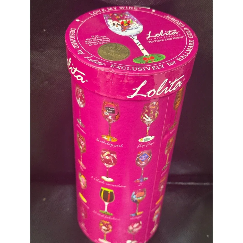 Lolita Love My Wine‎ No Place Like Home Christmas Wine Glass 15oz Hallmark Boxed